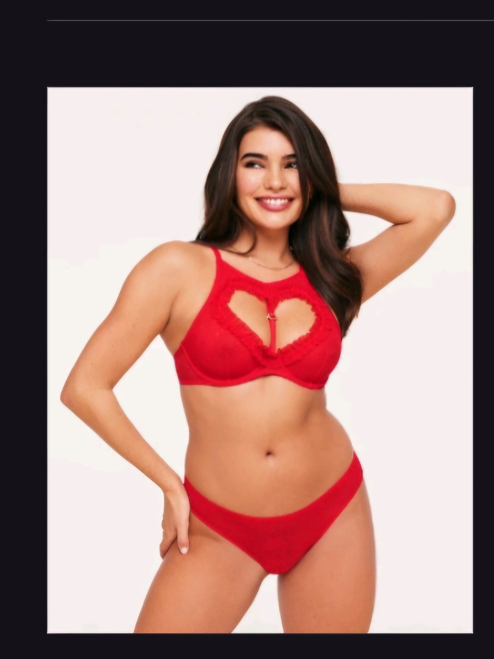 Red Heart-Cut Lace Underwire Bra & Panty Set - Women's Intimates